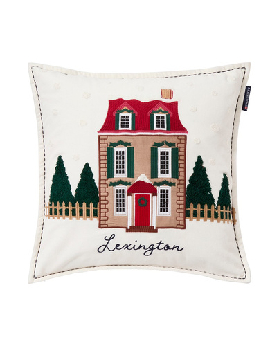 Lexington Poszewka Świąteczna Kamieniczka House Organic Cotton Velvet 50x50cm 100% bawełna biała
