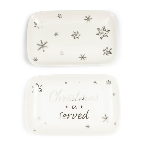 Riviera Maison Talerze do serwowania przekąsek Christmas Is Served Amuse Plate kpl2szt porcelana kolor biały/srebrny 19x12x2,5cm