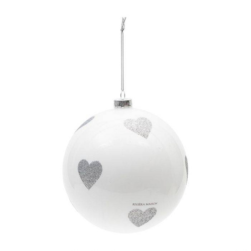 Riviera Maison Bombka szklana Lovely Hearts Ornament White biała 15cm