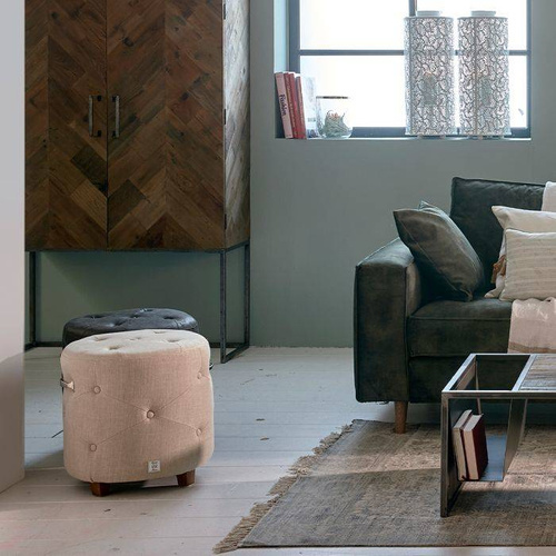 Riviera Maison Pufa Bowery Footstool linen Flax len kolor naturalny 46x43cm