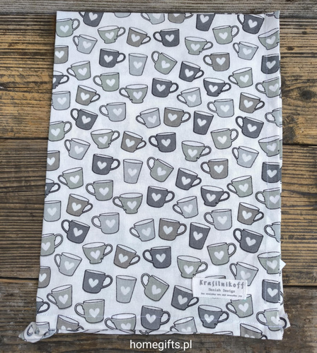 Ręcznik kuchenny Kubki w serca szary Mugs Grey Krasilnikoff Danish Design kolor szary/grafitowy 50x70cm 100% bawełna