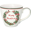 Kubek  świąteczny porcelanowy Greengate  Merry Christmas white 9x10cm 300ml.