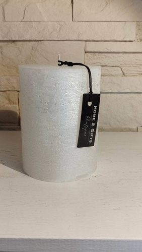 Świeca dekoracyjna walec Metalic biała perłowa metaliczny połysk 13x10cm czas palenia około 100h