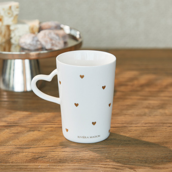Riviera Maison Kubek porcelanowy w złote serca RM Love Mug gold L biały 250ml