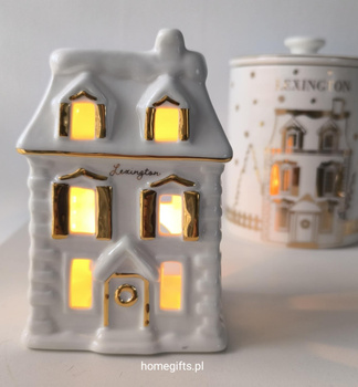 Lampion świąteczny Kamieniczka Lexington 15x8,5x10cm ceramika kolor biały