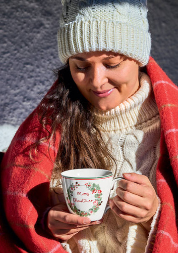 Kubek  świąteczny porcelanowy Greengate  Merry Christmas white 9x10cm 300ml.