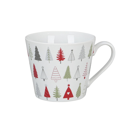 Kubek świąteczny kolorowe choinki Funky Trees Krasilnikoff Danish Design porcelana kolor biały/czerwony/zielony/szary 350ml