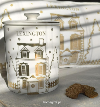 Pojemnik świąteczny na ciastka Kamieniczka Lexington 16x13cm kolor biały/złoty