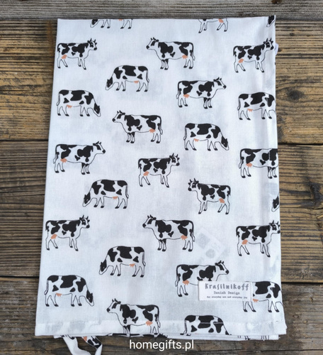 Ręcznik kuchenny z motywem Krowy Krasilnikoff Danish Design kolor czarny/ biały/różowy 50x70cm 100% bawełna