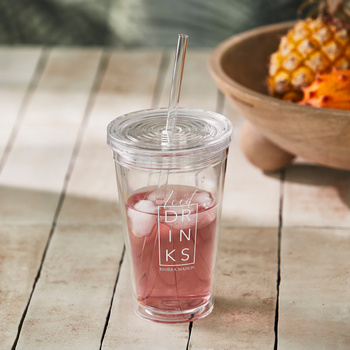 Riviera Maison Szklanka do zimnych napojów ze słomką Iced Drinks To Go Cup & Straw akryl 550ml