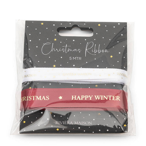 Riviera Maison Wstążka świąteczna Classic Christmas Ribbon 5m biała i czerwona