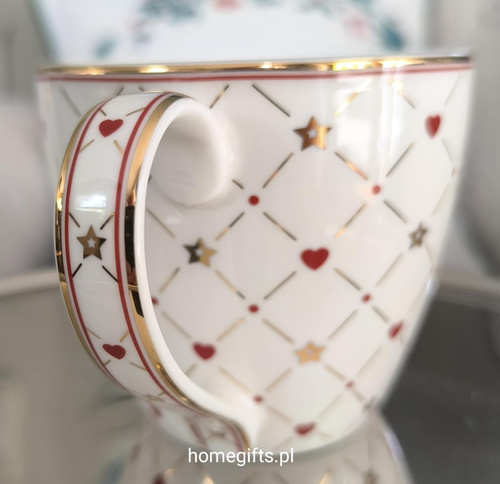 Kubek porcelanowy Greengate Mug Clarina heart white kolor biały/czerwony/złoty