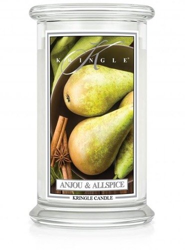 Kringle Candle, świeca zapachowa, Anjou & Allspice, duży klasyczny słoik, 623g, 2 knoty.