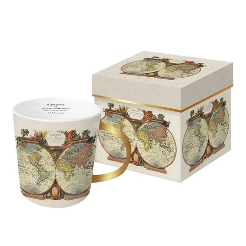 Kubek porcelanowy, Mapy Świata, Mappe Monde, kremowy, 350ml, 10x9.8cm