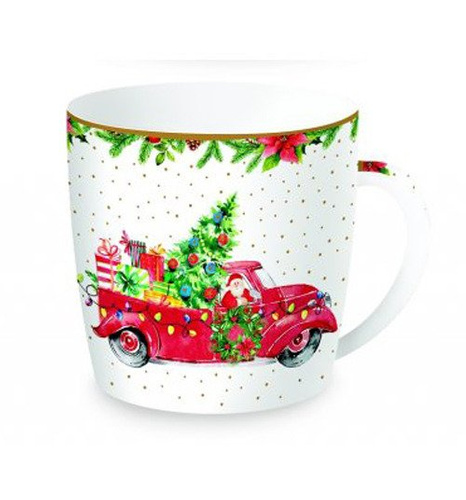 Kubek świąteczny z mikołajem, Driving Santa, porcelanowy, H 9cm, 250ml