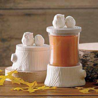 Partylite Świecznik porcelanowy biały Sowy 10x10cm