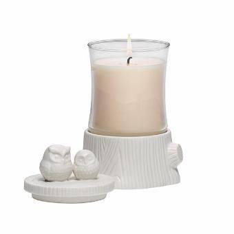 Partylite Świecznik porcelanowy biały Sowy 10x10cm