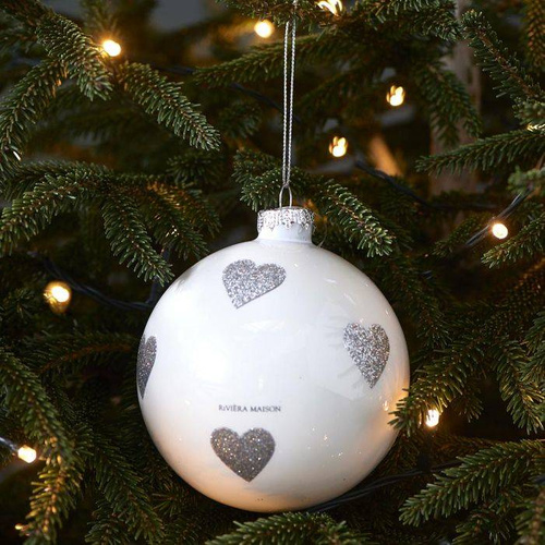 Riviera Maison Bombka szklana Lovely Hearts Ornament White biała 10cm