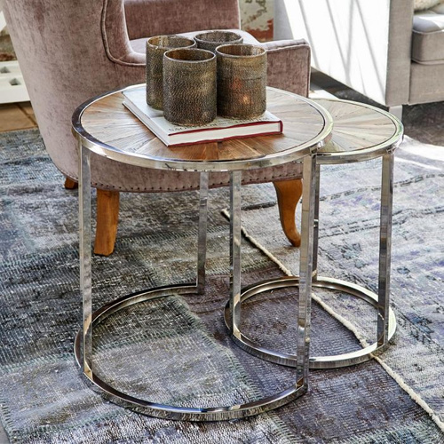 Riviera Maison Stoliki boczne Greenwich End Table Set/2 drewno stal 55/40x56x50