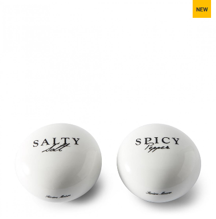 Riviera Maison, komplet sól i pieprz, Salty Salt Spicy Pepper Set, biały, porcelanowy, 7x4,5cm.