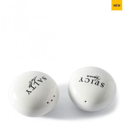 Riviera Maison, komplet sól i pieprz, Salty Salt Spicy Pepper Set, biały, porcelanowy, 7x4,5cm.