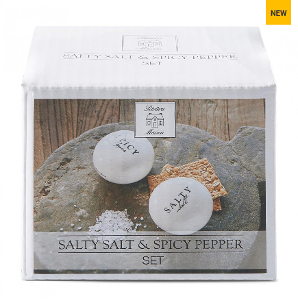 Riviera Maison, komplet sól i pieprz, Salty Salt Spicy Pepper Set, biały, porcelanowy, 7x4,5cm.