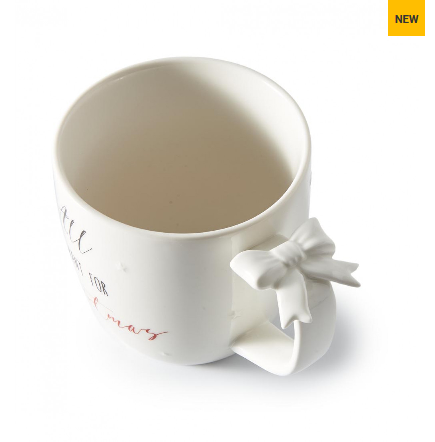 Riviera Maison, kubek świąteczny Merry Christmas Bow Mug, porcelanowy, biały, 13,5cm.