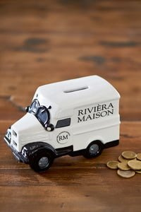 Riviera Maison, skarbonka samochód, RM Money Transport Savings, ceramiczna, biała, 14x8x9cm