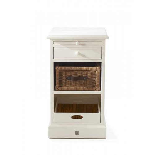 Riviera Maison, szafka nocna, Rangez en Plus Bed Cabinet, drewno, rattan, biała, 41x40x73cm