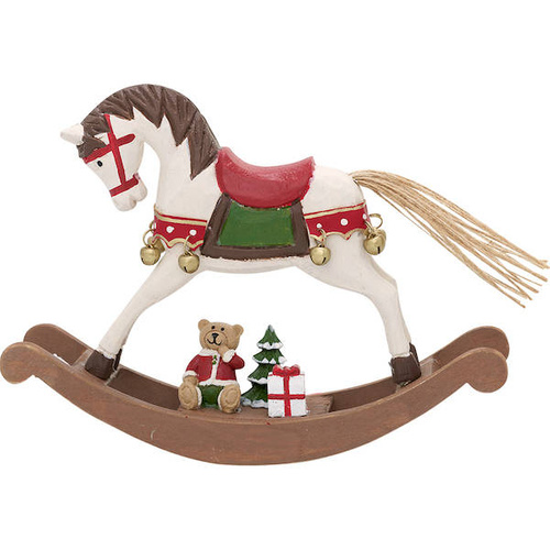 Świąteczny koń na biegunach średni Greengate Rocking Horse dusty red large H13x18x4cm