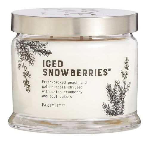 Świeca sojowa zapachowa Partylite Iced Snowberries Śnieżnobiałe jagody kolor biały 3 knotowa czas palenia około 50h