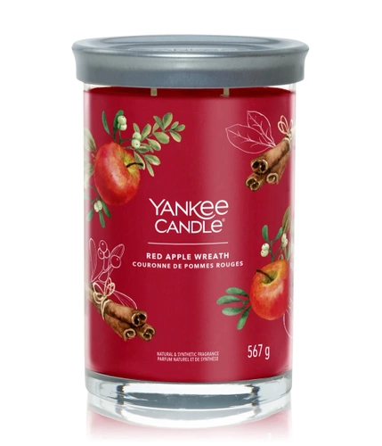 Yankee Candle Świeca zapachowa Red Apple Wreath duży tumbler 567g dwa knoty wosk sojowy.